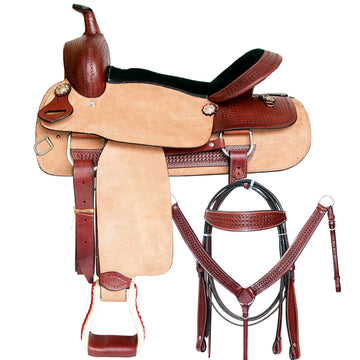 Comfytack Western Horse Ranch Roping Cowboy Saddle Leather Tack Set Brown/Tan